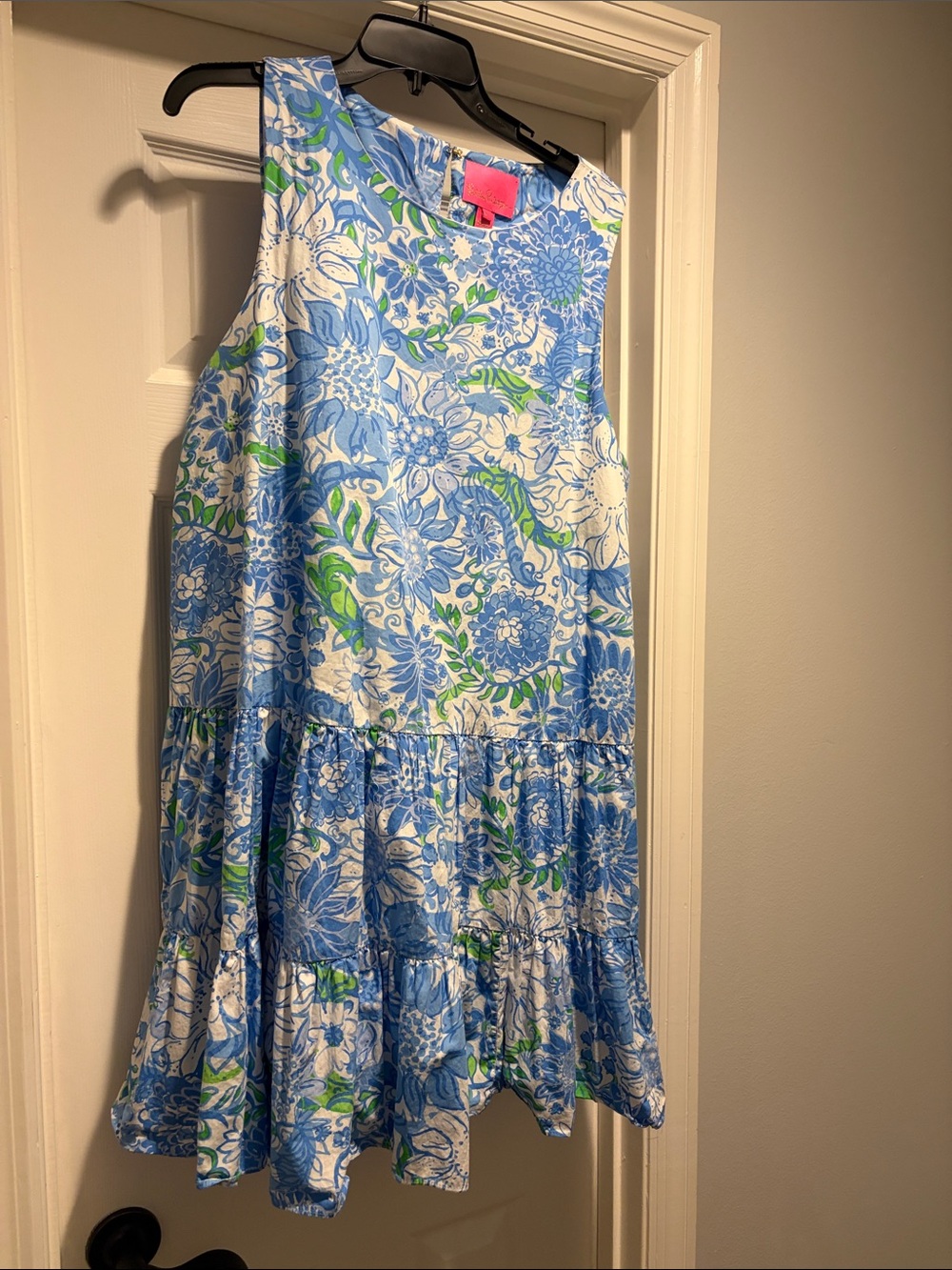 Lilly Pulitzer Blue and White Floral Sundress with Green Accents